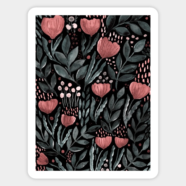 Watercolor flower garden -  dusty pink and grey on dark background Sticker by wackapacka